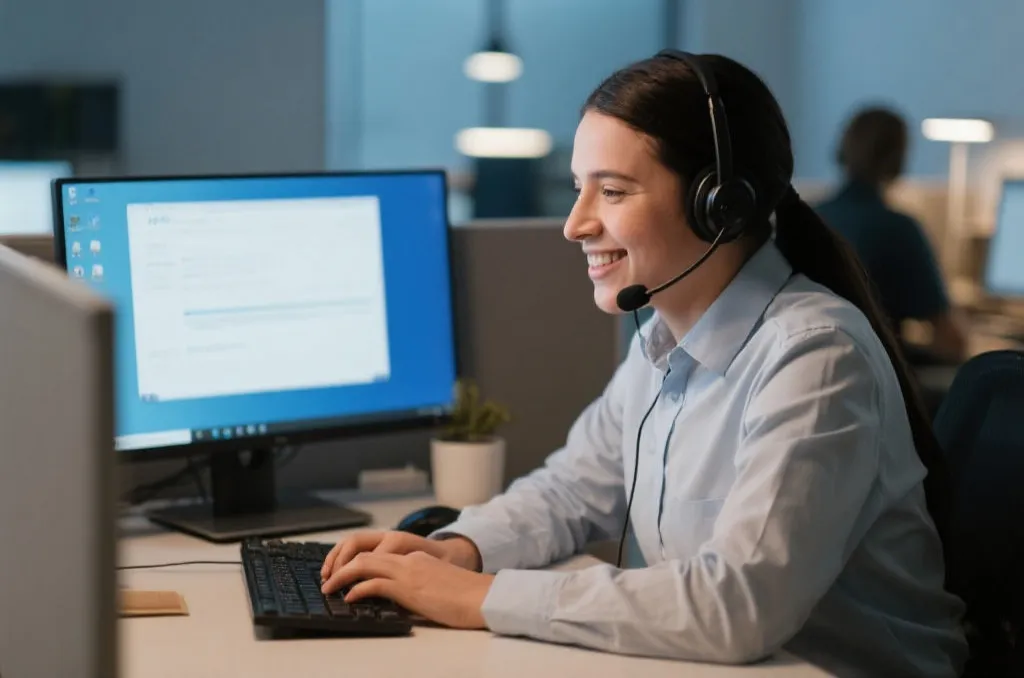 客服人员在电脑前回复客户咨询