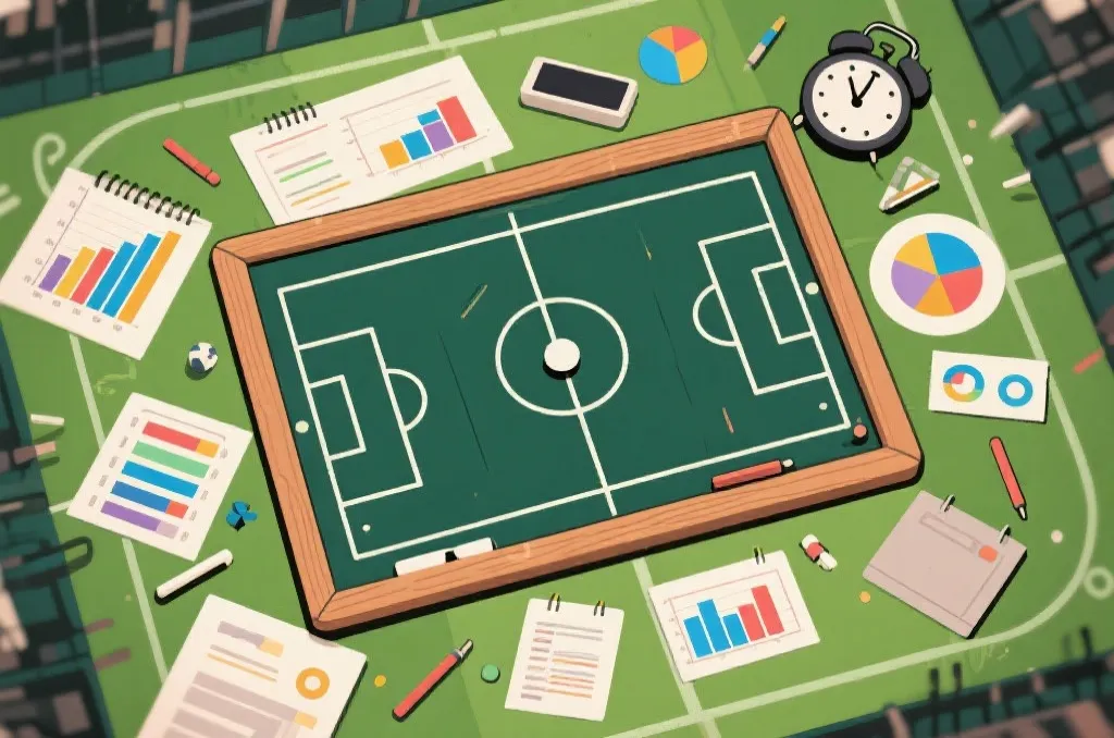 淘汰赛加时与点球大战的战术复盘插画风示意