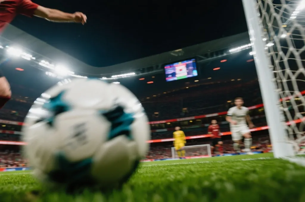 足球比赛高速摄影，球员射门瞬间